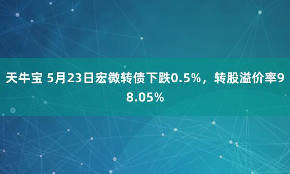 天牛宝 5月23日宏微转债下跌0.5%，转股溢价率98.05%