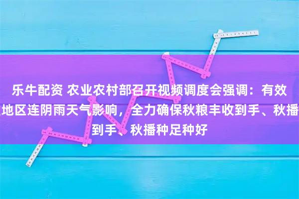 乐牛配资 农业农村部召开视频调度会强调：有效应对黄淮地区连阴雨天气影响，全力确保秋粮丰收到手、秋播种足种好