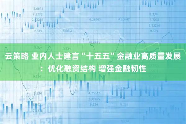 云策略 业内人士建言“十五五”金融业高质量发展:优化融资结构 增强金融韧性